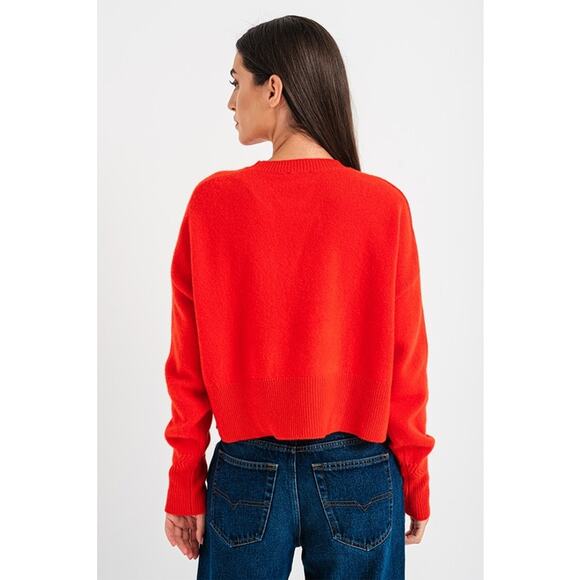 EUC Diesel Red Cropped Wool Cashmere Sweater Distressed Hem Logo Pocket Sz Small - Picture 8 of 16